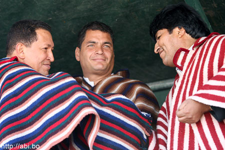 Уго Чавес, Рафаэль Корреа и Эво Моралес (фото с сайта http://abi.bo)