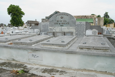 Burial place of members of various lodges in the historic cemetery Cementerio de Colon in Havana.