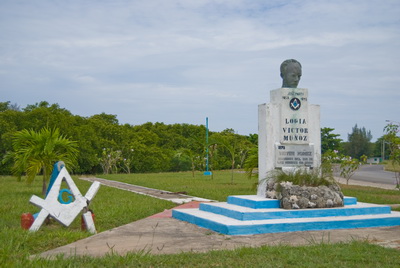 Bust to Jose Marti and memorable sign from lodge «Victor Munoz»members in honour of the national leader. Alamar  Havana suburb.