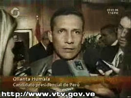 Candidato a la presidencia de Per&uacute; Ollanta Humala (Foto desde http://www.vtv.gov.ve)