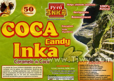 Caramel with the use of coca leaves