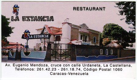 Каракас: любимый ресторан ЦРУ прикрыт за неуплату налогов (На фото визитка ресторана «Ла Эстансиа»)