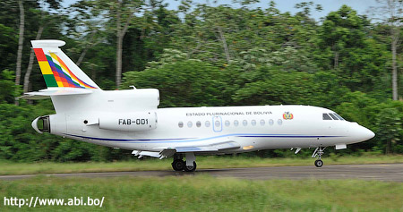 The airplane of Bolivian President Evo Morales
