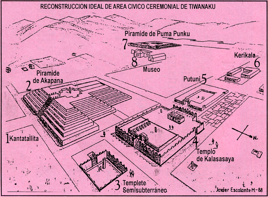 Карта Тиванаку, напечатанная на обратной стороне входного билета