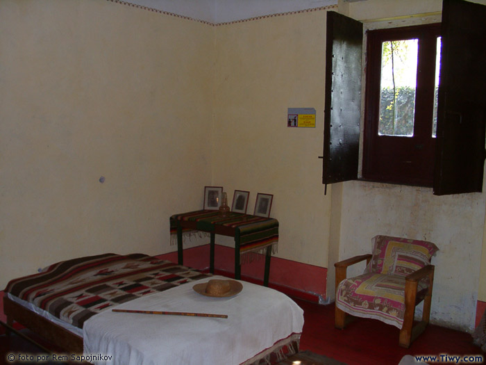 Trotsky's bedroom with bullet holes in the wall